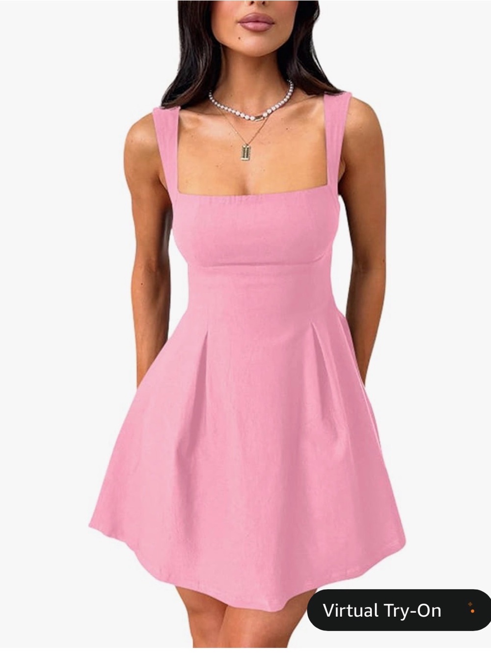 Pink Square-Neck Mini Dress